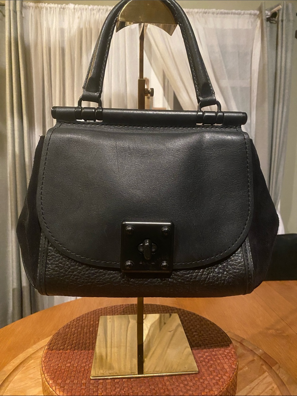Coach Drifter Black Satchel mixed leather and suede with tonal black hardware